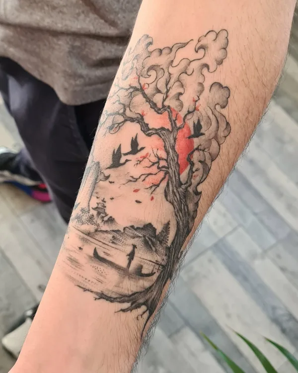Arbre et paysage sur l’avant-bras