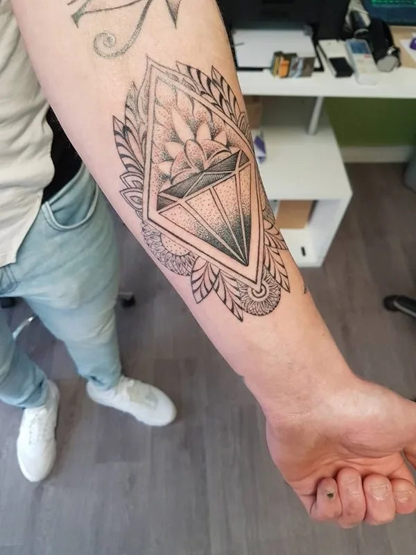 Triangle et mandala sur l’avant-bras