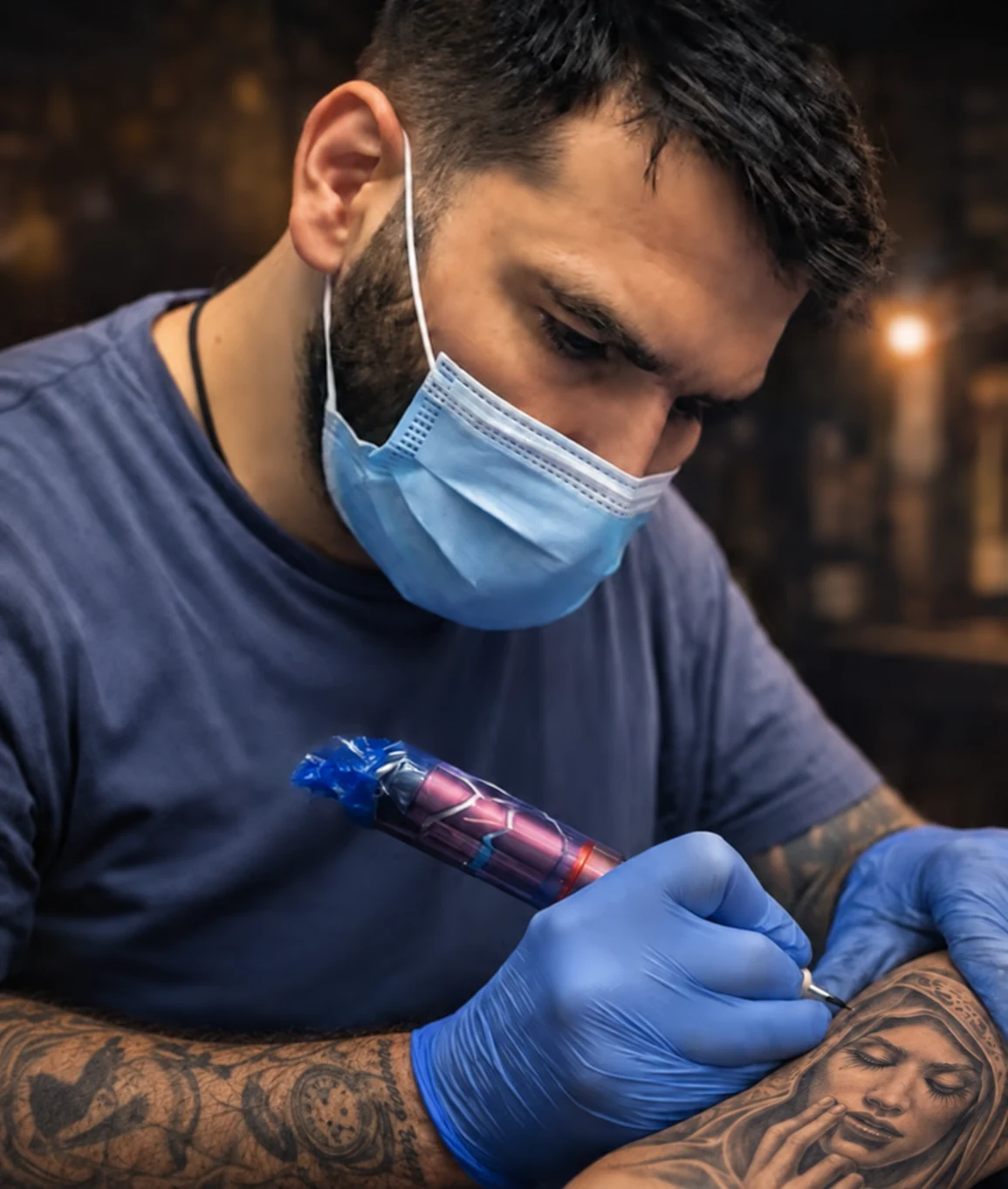 Yan en train de tatouer dans son studio